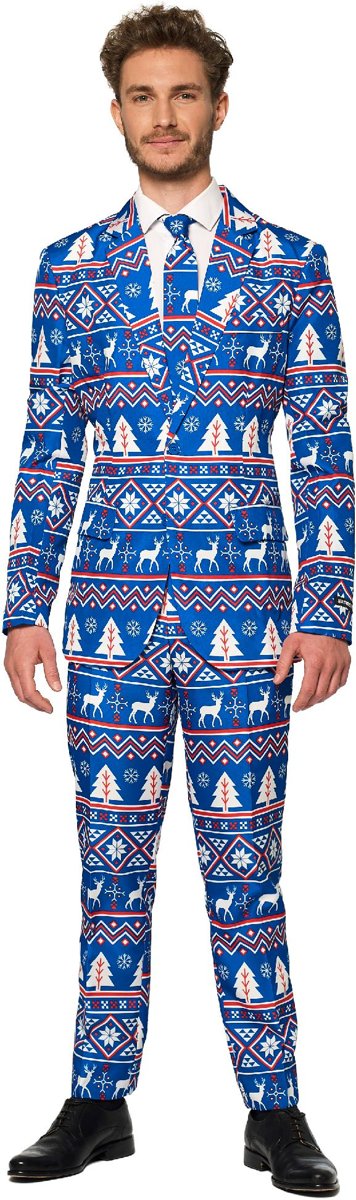 Kerst & Oud & Nieuw Kostuum | Christmas Blue Nordic Rendier Kerst | Man | Maat 60-62 | Kerst | Verkleedkleding